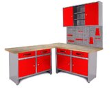 Ondis24 Werkstatt Set Ecklösung Iconic One, Werkbank, 180 cm Holzarbeitsplatte, Werkzeugschrank, Werkzeugwand Lochwand, Haken Set, Metall - 1