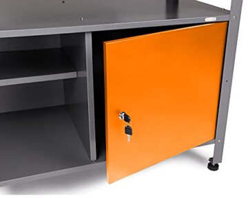 Ondis24 Werkstatt Set Ecklösung One, Werkbank, 180 cm Buchenholzarbeitsplatte, Werkzeugwand Lochwand, Haken Set, Metall (Arbeitshöhe 85cm, orange) - 3