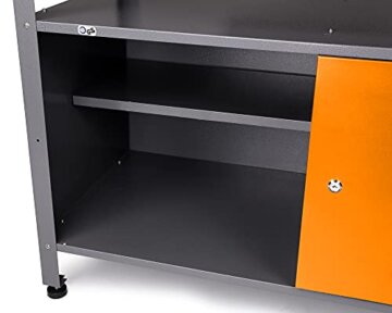 Ondis24 Werkstatt Set Ecklösung One, Werkbank, 180 cm Buchenholzarbeitsplatte, Werkzeugwand Lochwand, Haken Set, Metall (Arbeitshöhe 85cm, orange) - 4