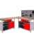 Ondis24 Werkstatt Set Ecklösung One, Werkbank, 180 cm Buchenholzarbeitsplatte, Werkzeugwand Lochwand, Haken Set, Metall (Arbeitshöhe 85cm, rot) - 1