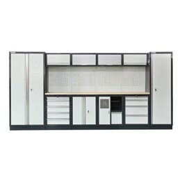 STIER Werkstatteinrichtung Basic, 6-teilig, modular, mit Lochwand und Multiplex-Arbeitsplatte, BxTxH 4235x460x2000mm - 1