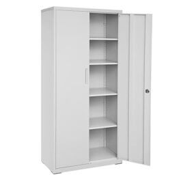 SONGMICS Aktenschrank, Mehrzweckschrank, Stahl-Aufbewahrungsschrank, 5 Ebenen, Doppeltüren, Schloss, Werkzeugschrank, verstellbare Ablagen, für Garage, Arbeitszimmer, Wohnzimmer, grau OMC015G01 - 1