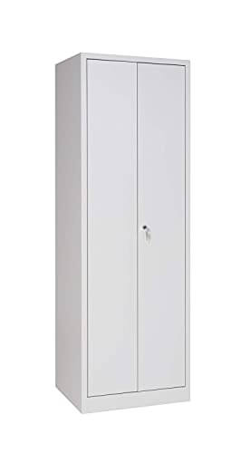 furni24 TÜV/GS - Metall Putzmittelschrank – Wäsche Schrank aus Stahl mit Türen, Garderobenstange, große Fächer, Hutablage, fertig montiert - Grau, XXL 60 x 50 x 180 cm - 6