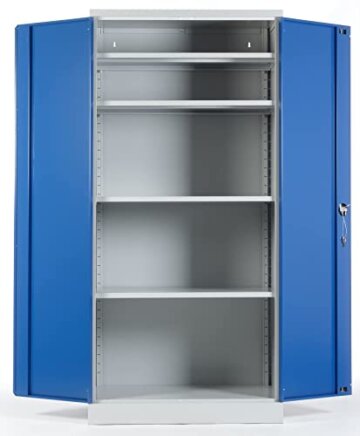 Schrank & Stuhl XXL Werkzeugschrank – Werkstattschrank mit 4 höhenverstellbaren Fachböden, Stahlschrank für Werkzeuge, 195 x 92 x 60 cm (H x B x T), Grau/Blau - 9