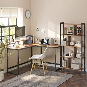 VASAGLE Schreibtisch, L-förmiger Computertisch mit beweglichem Monitoraufsatz, Eckschreibtisch, Büro, Arbeitszimmer, Gaming, platzsparend, einfache Montage, Metall, vintagebraun-schwarz LWD56X - 4