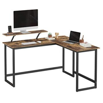 VASAGLE Schreibtisch, L-förmiger Computertisch mit beweglichem Monitoraufsatz, Eckschreibtisch, Büro, Arbeitszimmer, Gaming, platzsparend, einfache Montage, Metall, vintagebraun-schwarz LWD56X - 5