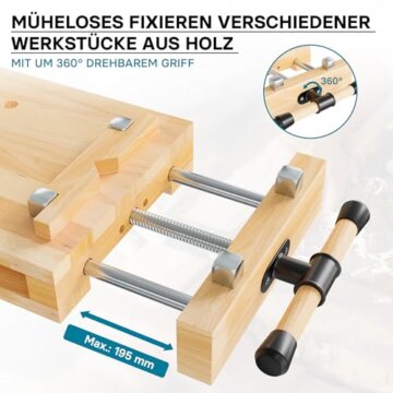 Wiltec Tragbare Hobelbank 45,5x28x7 cm & Schraubstock Mini-Werkbank aus Buchenholz Mobil Tragbar für Klemmen Hobeln - 3