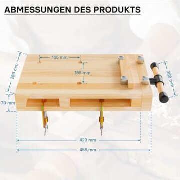 Wiltec Tragbare Hobelbank 45,5x28x7 cm & Schraubstock Mini-Werkbank aus Buchenholz Mobil Tragbar für Klemmen Hobeln - 4