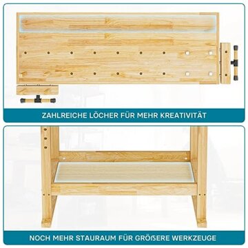 Wiltec Werkbank 151 x 61,5 x 86 cm aus Holz, Werktisch aus Rubberwood, Hobelbank bis 150 kg belastbar, Werkzeugbank mit Schublade und Spannzangen - 6