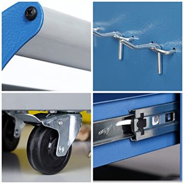 AIRAJ Werkzeugwagen für Robuste 3 Etagen,mit Haken zum Aufhängen,rutschfeste Perlgarnitur,Ergonomische Griffe,Gummierte Bremsräder,Werkzeugwagen für Zuhause,Werkstattwagen,Tragkraft 200KG - 5
