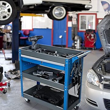 AIRAJ Werkzeugwagen für Robuste 3 Etagen,mit Haken zum Aufhängen,rutschfeste Perlgarnitur,Ergonomische Griffe,Gummierte Bremsräder,Werkzeugwagen für Zuhause,Werkstattwagen,Tragkraft 200KG - 6