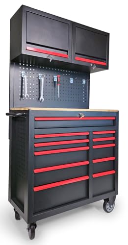 DeTec. Werkzeugwagen XXL | Werkstattwagen 11 Schubladen 9 gefüllt | Werkzeugkasten mit Holzplatte | Werkzeugschrank rollbar und prall befüllt mit Werkzeug! - 3