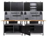 Ondis24 Werkstatteinrichtung Klaus, 7-teilig, Metall, TÜV geprüft, 3 Werkstattschränke, Lochwand, Hakensortiment (Arbeitshöhe 85 cm, Schwarz) - 1