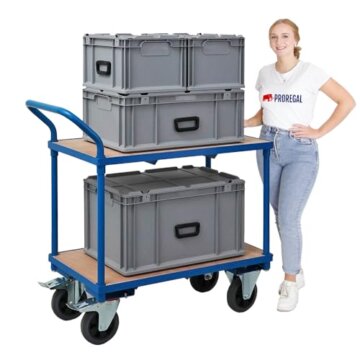 PROREGAL Tischwagen Transportwagen Handwagen Materialwagen Pro mit 2 Etagen | HxBxT 95x50x97cm | 2 Lenk- & Bockrollen | Traglast 400kg | Lichtblau - 7