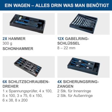 Scheppach Werkstattwagen TW1000 Werkzeugset Werkzeugwagen Werkstattschrank mit 4 Rollen | inkl. 263-tlg. Zubehör | abschließbar und mobil | 7 Schubladen - 5