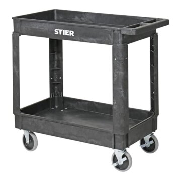 STIER Kunststoff-Vielzweckwagen mit 2 Etagen und 4 lenkbaren Rollen, 250 kg Tragkraft, Maße: 870 x 430 x 850 mm, Montagewagen, Werkzeugwagen, Farbe grau - 2