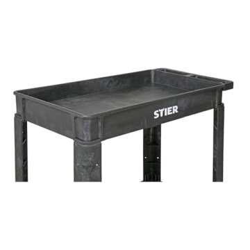 STIER Kunststoff-Vielzweckwagen mit 2 Etagen und 4 lenkbaren Rollen, 250 kg Tragkraft, Maße: 870 x 430 x 850 mm, Montagewagen, Werkzeugwagen, Farbe grau - 4