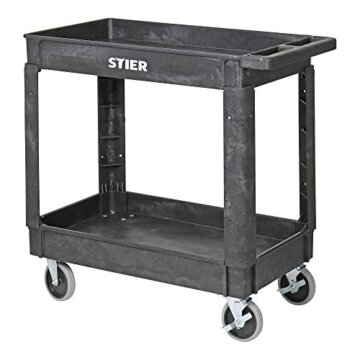 STIER Kunststoff-Vielzweckwagen mit 2 Etagen und 4 lenkbaren Rollen, 250 kg Tragkraft, Maße: 870 x 430 x 850 mm, Montagewagen, Werkzeugwagen, Farbe grau - 5