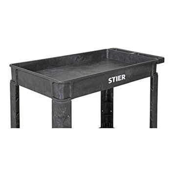 STIER Kunststoff-Vielzweckwagen mit 2 Etagen und 4 lenkbaren Rollen, 250 kg Tragkraft, Maße: 870 x 430 x 850 mm, Montagewagen, Werkzeugwagen, Farbe grau - 6