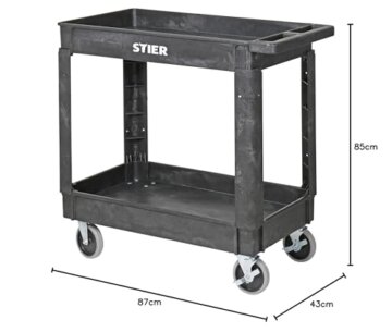STIER Kunststoff-Vielzweckwagen mit 2 Etagen und 4 lenkbaren Rollen, 250 kg Tragkraft, Maße: 870 x 430 x 850 mm, Montagewagen, Werkzeugwagen, Farbe grau - 8
