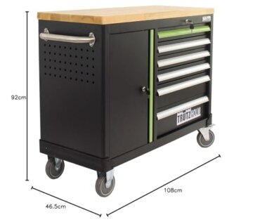 TRUTZHOLM Werkstattwagen Deluxe 6 Schubladen + Tür leer Werkzeugwagen, Rollwagen, Assistent | Arbeitsfläche 108x46,5cm Massivholz Arbeitsfläche (grün/schwarz) - 2