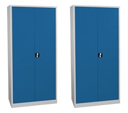 2X Flügeltürenschrank komplett montiert 1800x800x380mm Metallschrank abschließbar blau Stahlblech Lagerschrank Aktenschrank Büroschrank Werkzeugschrank 4 Fachböden 530331 - 1