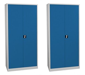 2X Flügeltürenschrank komplett montiert 1800x800x380mm Metallschrank abschließbar blau Stahlblech Lagerschrank Aktenschrank Büroschrank Werkzeugschrank 4 Fachböden 530331 - 1