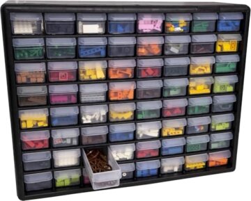 Akro-Mils 10164 Schubladenschrank mit 64 Schubladen, Kunststoff, für Garage, Perlen- und Make-up-Organizer, Lego-Aufbewahrung, Lehrer-Werkzeugkasten und mehr, 50,8 x 15,2 x 40,6 cm (B x T x H) Schwarz - 12