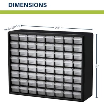 Akro-Mils 10164 Schubladenschrank mit 64 Schubladen, Kunststoff, für Garage, Perlen- und Make-up-Organizer, Lego-Aufbewahrung, Lehrer-Werkzeugkasten und mehr, 50,8 x 15,2 x 40,6 cm (B x T x H) Schwarz - 3