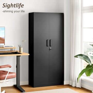 Aktenschrank Aufbewahrungsschrank mit Schloss Stahlschrank Stahlspind Mehrzweckschrank Metallschrank mit 2 Türen für Büro Haus Garage Fitnessstudio Schule 170X78X39cm Schwarz - 2