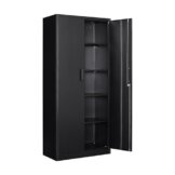 Aktenschrank Aufbewahrungsschrank mit Schloss Stahlschrank Stahlspind Mehrzweckschrank Metallschrank mit 2 Türen für Büro Haus Garage Fitnessstudio Schule 170X78X39cm Schwarz - 1