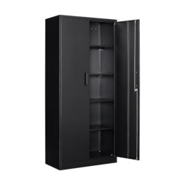 Aktenschrank Aufbewahrungsschrank mit Schloss Stahlschrank Stahlspind Mehrzweckschrank Metallschrank mit 2 Türen für Büro Haus Garage Fitnessstudio Schule 170X78X39cm Schwarz - 1