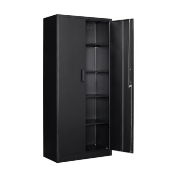 Aktenschrank Aufbewahrungsschrank mit Schloss Stahlschrank Stahlspind Mehrzweckschrank Metallschrank mit 2 Türen für Büro Haus Garage Fitnessstudio Schule 170X78X39cm Schwarz - 1