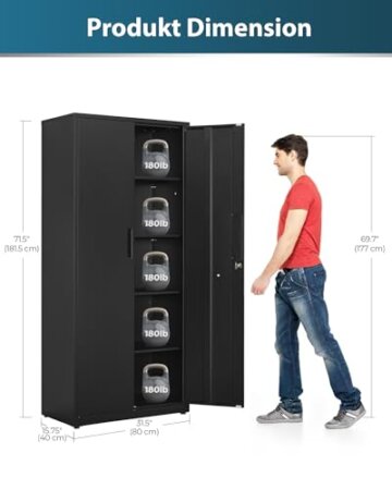Aktenschrank, Mehrzweckschrank, Stahl-Aufbewahrungsschrank, Werkstattschrank, 180 x 80 x 40 cm, Schwarz - 2