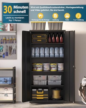 Aktenschrank, Mehrzweckschrank, Stahl-Aufbewahrungsschrank, Werkstattschrank, 180 x 80 x 40 cm, Schwarz - 3