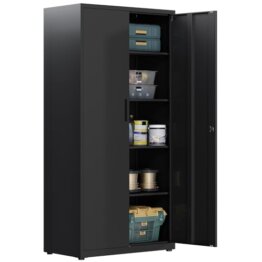 Aktenschrank, Mehrzweckschrank, Stahl-Aufbewahrungsschrank, Werkstattschrank, 180 x 80 x 40 cm, Schwarz - 1