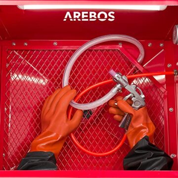 Arebos Sandstrahlkabine 90 Liter | Sandstrahlgerät mit Strahlpistole mit 4 Keramikdüsen | zur Aufbereitung |Arbeitshandschuhe | Sichtfenster inkl. 5 Ersatzfolien - 4