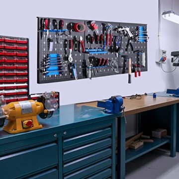 Arebos Werkzeugwand 3-teilige Lochwand Werkstatt | 17-teiliges Hakenset & Halterungen | 117,6 x 59,5 x 2 cm | Werkzeuglochwand aus Metall für Werkstatteinrichtung inkl. Montagematerial | Blau - 2