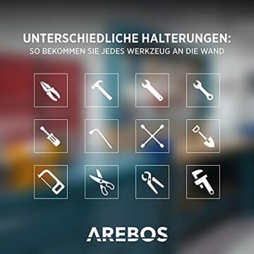 Arebos Werkzeugwand 3-teilige Lochwand Werkstatt | 17-teiliges Hakenset & Halterungen | 117,6 x 59,5 x 2 cm | Werkzeuglochwand aus Metall für Werkstatteinrichtung inkl. Montagematerial | Blau - 4