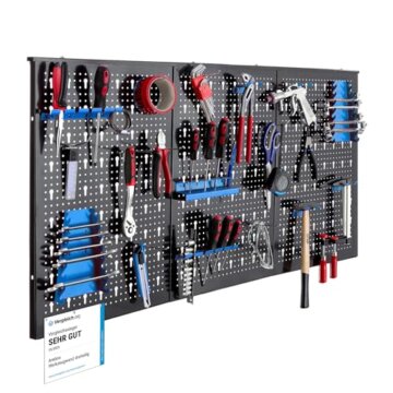 Arebos Werkzeugwand 3-teilige Lochwand Werkstatt | 17-teiliges Hakenset & Halterungen | 117,6 x 59,5 x 2 cm | Werkzeuglochwand aus Metall für Werkstatteinrichtung inkl. Montagematerial | Blau - 1