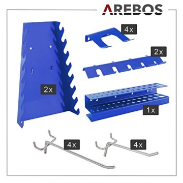 Arebos Werkzeugwand 3-teilige Lochwand Werkstatt | 17-teiliges Hakenset & Halterungen | 117,6 x 59,5 x 2 cm | Werkzeuglochwand aus Metall für Werkstatteinrichtung inkl. Montagematerial | Blau - 6