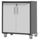 BIZOEIRON Metall-Lagerschrank mit Rädern, Abschließbarer Garagen-Lagerschrank mit Türen und Regalen, Rollender Werkzeuglagerschrank, Montage Erforderlich, Schwarz & Grau - 1