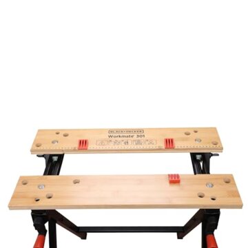 BLACK+DECKER tragbare Werkbank für Werkstatt - Sägebock Werkbank klappbar als Werkstatteinrichtung (freistehend, Abmessung der Arbeitsplatte: 610x250 mm, max. Tragkraft: 160 kg) WM301 - 20