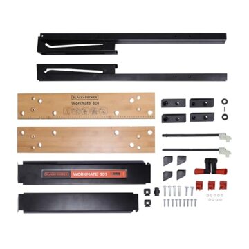 BLACK+DECKER tragbare Werkbank für Werkstatt - Sägebock Werkbank klappbar als Werkstatteinrichtung (freistehend, Abmessung der Arbeitsplatte: 610x250 mm, max. Tragkraft: 160 kg) WM301 - 3