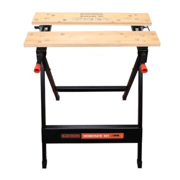BLACK+DECKER tragbare Werkbank für Werkstatt - Sägebock Werkbank klappbar als Werkstatteinrichtung (freistehend, Abmessung der Arbeitsplatte: 610x250 mm, max. Tragkraft: 160 kg) WM301 - 21