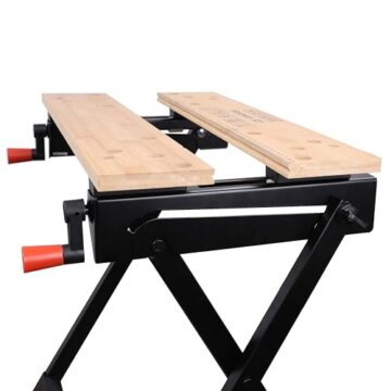 BLACK+DECKER tragbare Werkbank für Werkstatt - Sägebock Werkbank klappbar als Werkstatteinrichtung (freistehend, Abmessung der Arbeitsplatte: 610x250 mm, max. Tragkraft: 160 kg) WM301 - 22