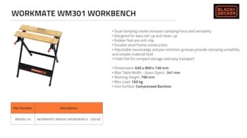 BLACK+DECKER tragbare Werkbank für Werkstatt - Sägebock Werkbank klappbar als Werkstatteinrichtung (freistehend, Abmessung der Arbeitsplatte: 610x250 mm, max. Tragkraft: 160 kg) WM301 - 6