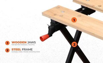 BLACK+DECKER tragbare Werkbank für Werkstatt - Sägebock Werkbank klappbar als Werkstatteinrichtung (freistehend, Abmessung der Arbeitsplatte: 610x250 mm, max. Tragkraft: 160 kg) WM301 - 8