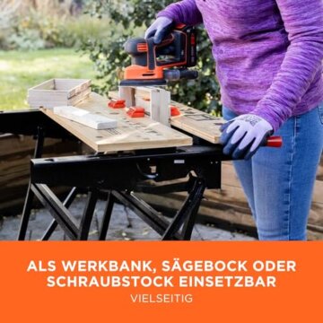 BLACK+DECKER Workmate Flexible Universal-Werkbank (klappbarer Sägebock – Arbeitstisch mit großer Arbeitsfläche, verstellbare Spannbacken, bis 250 kg belastbar, 74 x 25 cm) WM825-XJ - 2