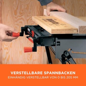 BLACK+DECKER Workmate Flexible Universal-Werkbank (klappbarer Sägebock – Arbeitstisch mit großer Arbeitsfläche, verstellbare Spannbacken, bis 250 kg belastbar, 74 x 25 cm) WM825-XJ - 6